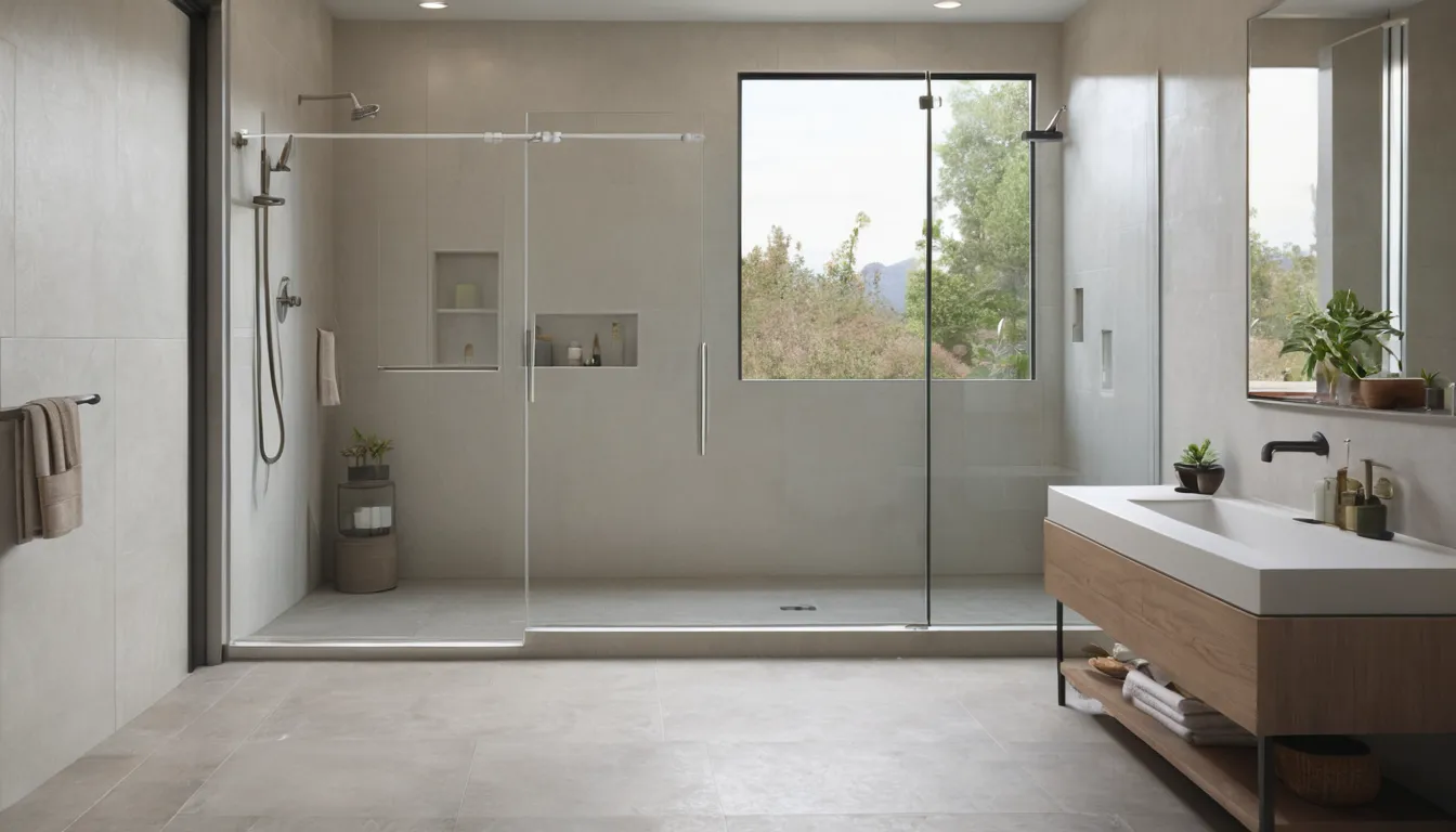 Bright bathroom in a Mission Viejo home with a new low-entry walk-in shower where a tub used to be