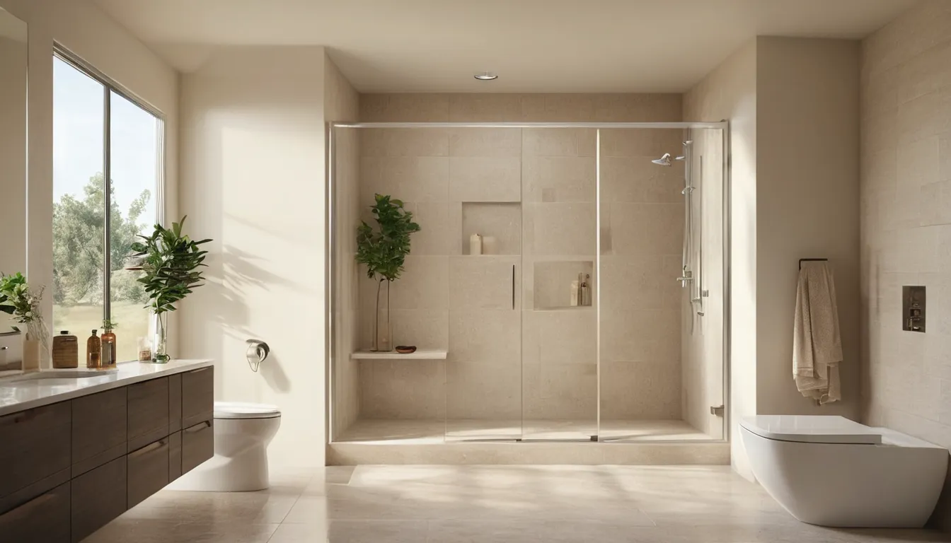 Friendly older couple smiling beside a new low-threshold walk-in shower in a bright Mission Viejo bathroom